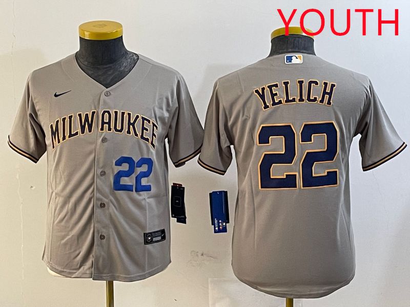 Youth Milwaukee Brewers #22 Yelich Grey Game 2025 Nike MLB Jersey style 5->youth mlb jersey->Youth Jersey